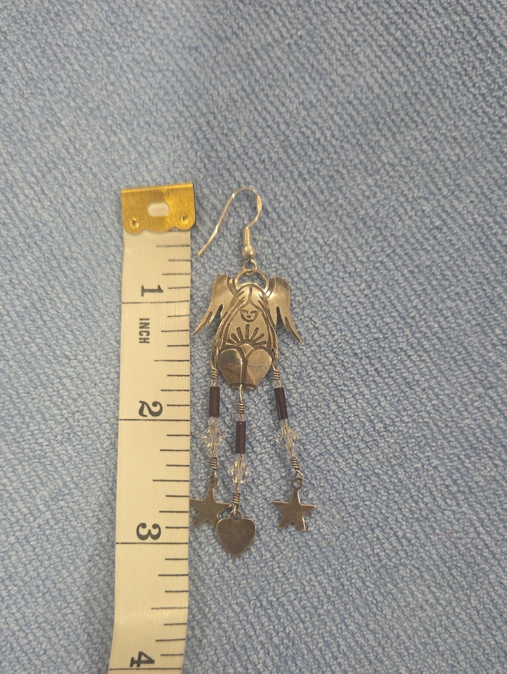 SterlingSilver & Burgundy VTG Angel Dangle Earrings Whimical Goth Southwestern - Picture 6 of 7